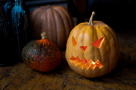 Family of Halloween pumpkin head jack lantern.の写真素材