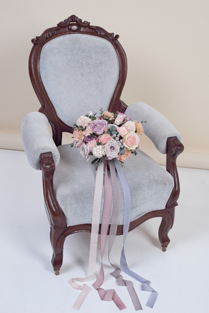 Bouquet on vintage armchair isolatedの写真素材