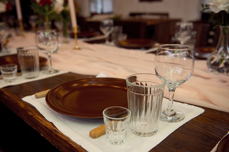 serving table for banquet with traditional customの写真素材