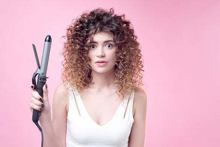 Beautiful woman with amazing curlsの写真素材