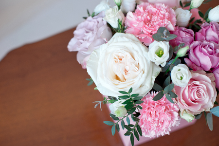 Square Pink Flower box with Fresh Roseの写真素材