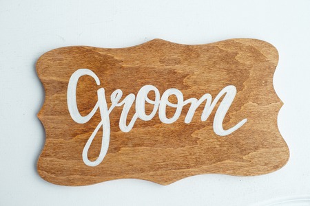 Wedding wooden boards decorations for the bride and groom.の写真素材