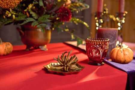 Buffet table with sweets and drinks, cooked and decorated in honor of Halloween.の写真素材