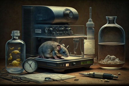 Laboratory equipment and tools used in animal research, Animal testing and research in a laboratory, AI Generativeの素材