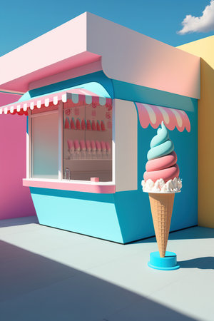 Colorful modern ice creams shop,Various flavors of ice creams at the showcase in dessert shop, Assortment of colorful Gelato in AI Generative.の素材