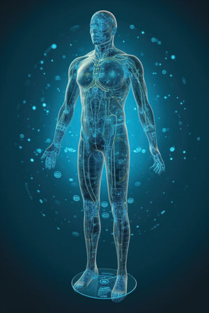 Silhouette human body filled with blue water, healthy lifestyle or wellness concept, Water balance, AI Generative.の素材