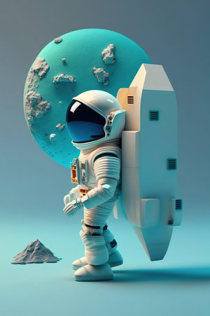 Blue Isometric composition with astronaut in space suits with a spaceship planet, icon isometric, Space exploration, AI Generativeの素材
