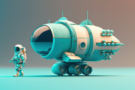 Blue Isometric composition with astronaut in space suits with a spaceship planet, icon isometric, Space exploration, AI Generativeの素材