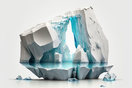 Glacier melting on white background climate change, Global warming, AI Generative.の素材