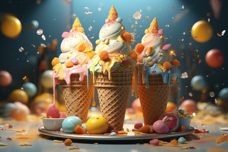Various flavors of ice creams at the showcase in dessert shop, Assortment of colorful Gelato in display case. AI Generative.の素材