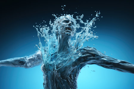 Silhouette human body filled with blue water, healthy lifestyle or wellness concept, Water balance, AI Generative.の素材