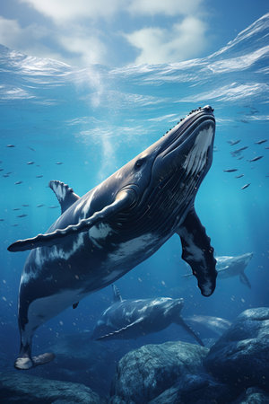 Humpback whale jumping  in the Antarctica, Ai generative,  polar marine lifeの素材