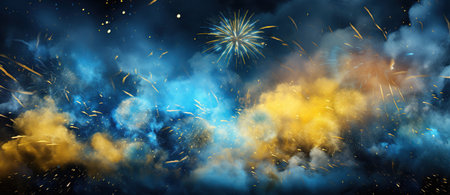 Ukraine flag background with festival fireworks, Independence Day, Victory Dayの素材