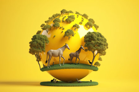 Animals in a glass ballon yellow background, protection wildlife,  World Wild life Day , Ai Generative.の素材