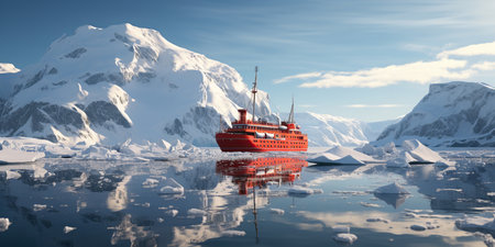 Banner of Expeditions in the Antarctic, Big cruise ship in the Antarctic waters, AI Generative.の素材