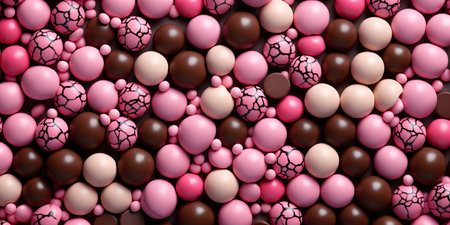 Banner Flat lay of various pink chocolate candies background, Mixed collection, AI Generativeの素材