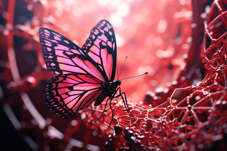 Close up of an pink butterfly on a flowers, sunlight,  Close Perspective, Miracle of Natureの素材