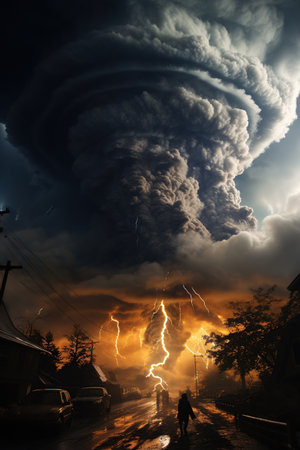 A Tornado forming, Atmospheric Phenomenon, Natural Disaster, Destruction, Extreme Weather, AI Generative.の素材