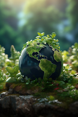 Globe earth outdoor concept save nature world, Environmental protection, future generations,  green living, AI generative.の素材