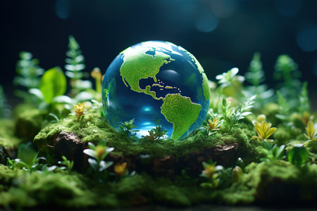Globe earth outdoor concept save nature world, Environmental protection, future generations,  green living, AI generative.の素材