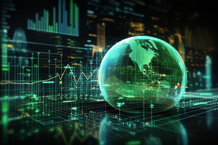 World business analysis big data sciences and economic, world globe with chart diagram, AI Generative.の素材