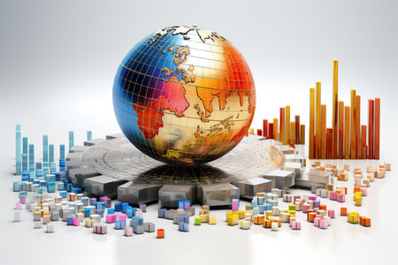 World business analysis big data sciences and economic, world globe with chart diagram, AI Generative.の素材