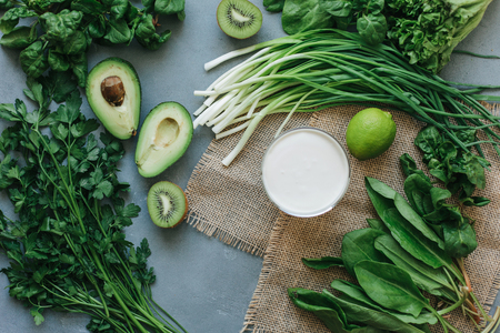 healthy eating cooking green ingredientsの写真素材