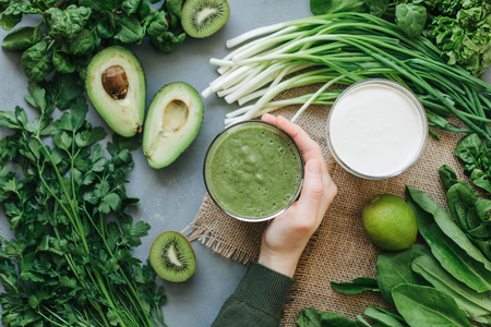 healthy eating cooking green ingredientsの写真素材