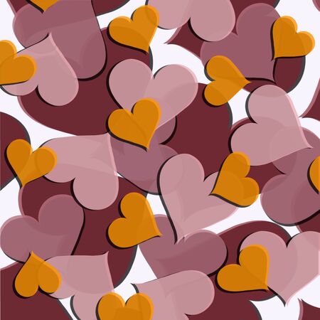 Texture of hearts in pink and yellow colors of different sizes. Valentine's day illustrations, romantic themes. Application in printed materials, wrapping paper and much more.の写真素材