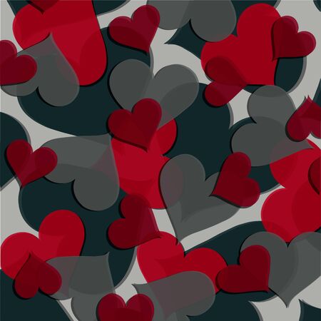 Vector texture of hearts in red and pink colors of different sizes. Valentine's day illustrations, romantic themes. Application in printed materials, wrapping paper and much more.のイラスト素材