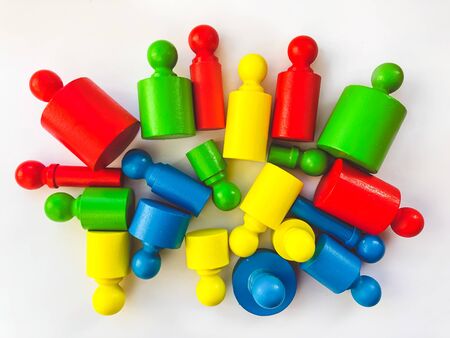 Colorful bright educational toys in the form of cylinders for children. Bright colorful background. Designed for educational centers for children, for children's stores. The concept of training.の写真素材