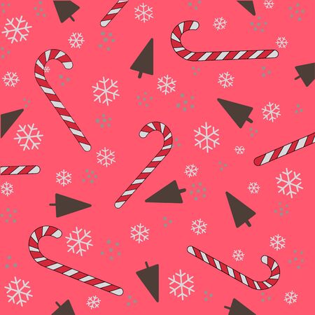 Christmas pattern hand-drawn color seamless pattern. Lollipop, snowflakes, spruce, patterns from...