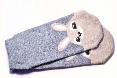 A pair of female socks with a pattern isolated on a white background.の写真素材