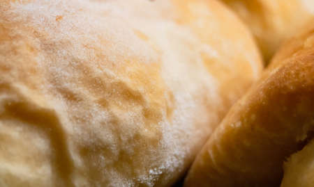 Selective focus close-up of freshly baked yeast, puff dough strudel. Pastries and bakery productsの写真素材