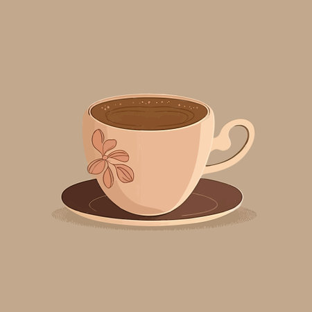 Flat cartoon illustration of cute beautiful glass cup of coffee in pastel brown colorsのイラスト素材