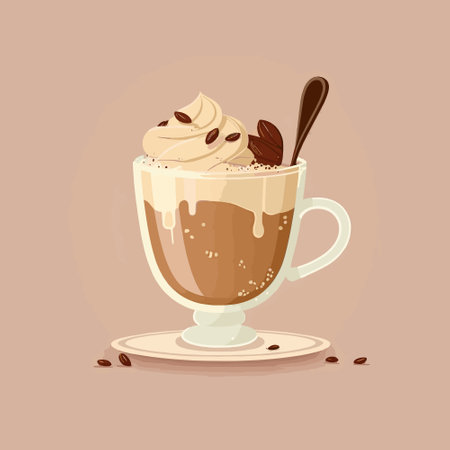 Flat cartoon illustration of cute beautiful glass cup of coffee glasse drink in pastel brown colorsのイラスト素材