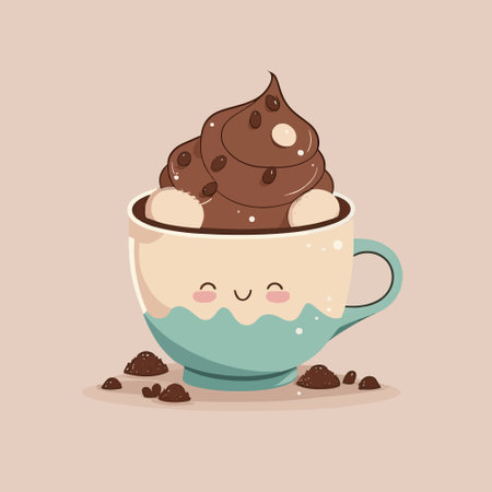 Flat cartoon illustration of cute beautiful glass cup of coffee glasse drink in pastel brown colorsのイラスト素材