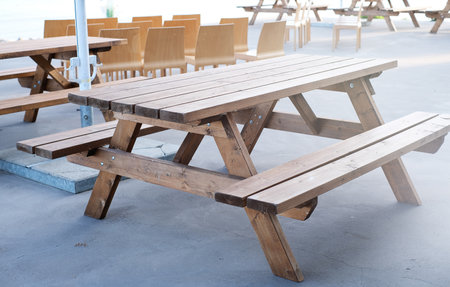 Summer terrace of the restaurant on a clear day. Table near the restaurant close-up