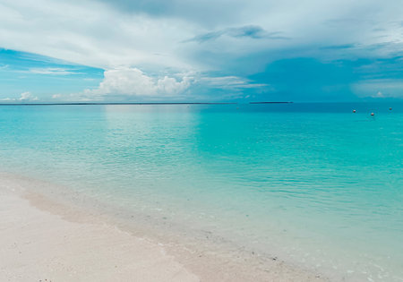 Beautiful landscape with azure ocean water against the blue sky. Vacation and travel conceptの写真素材
