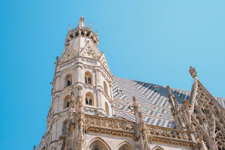 Architectural detail of the famous St. Stephens Cathedral Stephansdom in Vienna, Austriaの写真素材