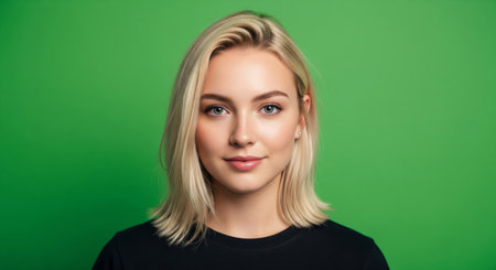 A photorealistic, high-detail, professional studio portrait of a stunning young woman.の素材