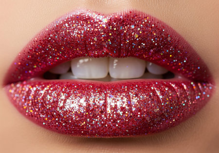 Beautiful glitter metallic lipstick on perfect lipsの素材