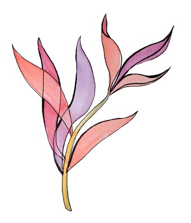 Abstract watercolor drawing of delicate pink and purple leaves.の写真素材