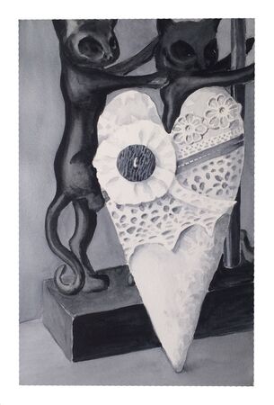 Watercolor monochrome illustration of a heart made of fabric.の写真素材