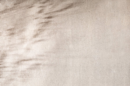 Abstract floral shadows on neutral beige linen texture background, sun reflections on a wall, aesthetic brand, blog design templateの写真素材