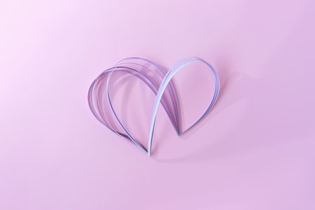 Curve flexible wave lines in heart shape, purple and pink pastel candy background, banner. Creative abstract styled love concept. Valentines day, wedding, engagement greeting holiday card templateの写真素材