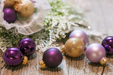 New Year's toys in bulk on a wooden background, cardの写真素材