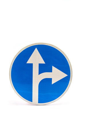 Directional Road Sign Indicating Paths Ahead with Options to Continue Forward or Turn Right for...