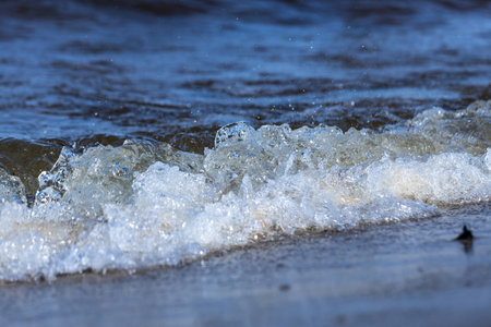 Gentle Waves Breaking on a Serene Shoreline, Capturing the Essence of Tranquility and the Beauty of...