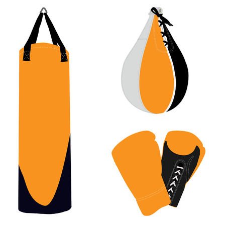 Boxing set, boxing gloves, punching bag, boxing bagのイラスト素材